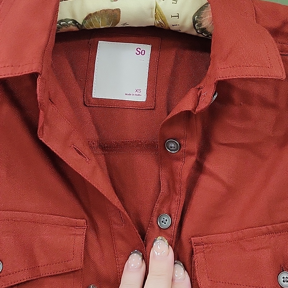 SO Rust-Red Button Front Shirt Dress - Picture 3 of 6
